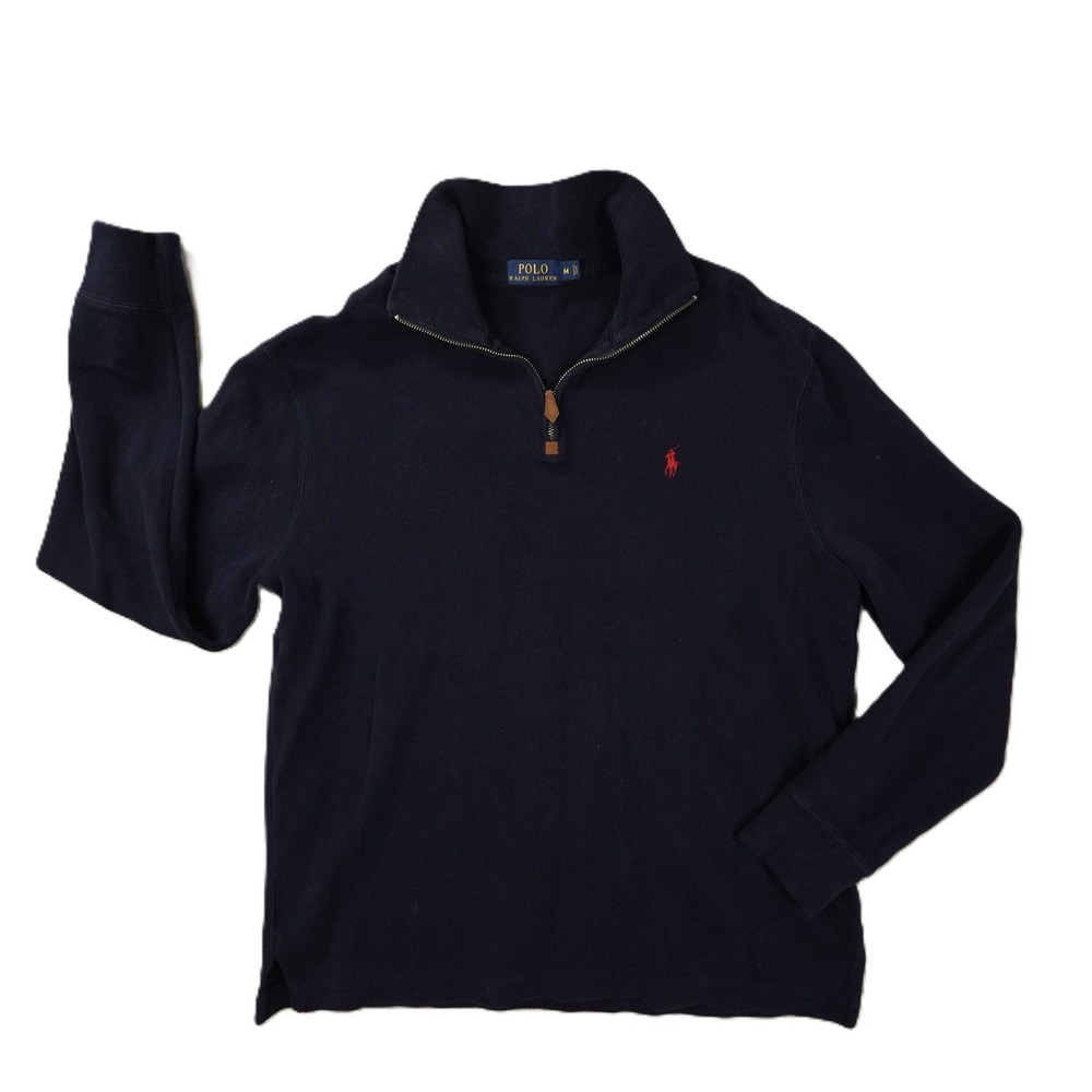 Polo Ralph Lauren Quarter Zip Sweater Men's Medium Navy Blue Old Money Preppy
